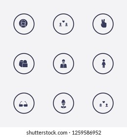 Best 9 smile icon set. man and woman love, woman, man and face lock vector illustration