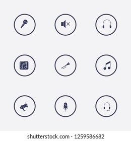 Best 9 sound icon set. sound off, trumpet, microphone and headphone vector illustration