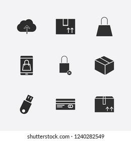 Best 9 store icon set. smartphone shopping, cloud upload, flash drive and close shopping bag vector illustration