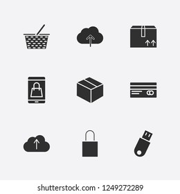 Best 9 store icon set. flash drive, credit card, box and upload cloud vector illustration