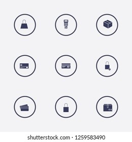 Best 9 store icon set. credit card, close shopping bag, box and shopping bag vector illustration
