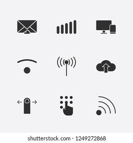Best 9 touch icon set. wifi signal, finger swipe, pc and smartphone and hand pressing number vector illustration