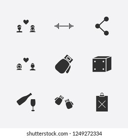 Best 9 two icon set. clipboard remove, champagne and glasses, boxing glove and share vector illustration
