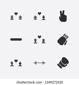 Best 9 two icon set. gay love, man and woman love, minus and boxing glove vector illustration