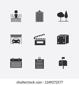 Best 9 wood icon set. mail box, clipboard, sauna and garage vector illustration