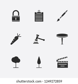 Best 9 wood icon set. root, clipboard, paint brush and table vector illustration