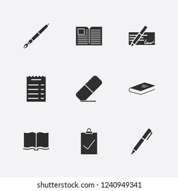 Best 9 writing icon set. pen, book, clipboard check and money check vector illustration