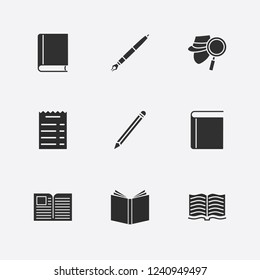 Best 9 writing icon set. money check, book, pen and pencil vector illustration