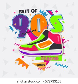 Best of 90s illistration with vintage shoes background