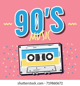 Best of 90s illustration with realistic tape recorder on pink background