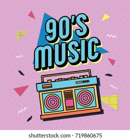 Best of 90s illustration with realistic tape recorder on ourple background