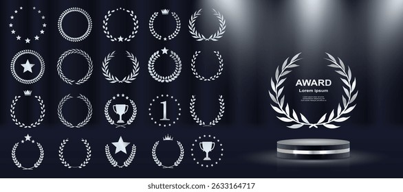 Best achievement badge framed with golden laurel elegance. Crowned leaf wreath indicates honor and official excellence. Collection includes refined award wreaths in vector. Best choice stamp