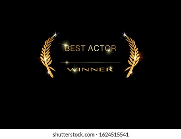 best actor concept icon, isolated on black background. Gold vector best awards winner prize icon with golden shiny text 