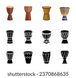 Best African Drum Instrument Vector Illustration Clip Art Set, African Drum Isolated Sound Folk Entertainment Collection. Tribal Vector Art Music African Drum Design.
