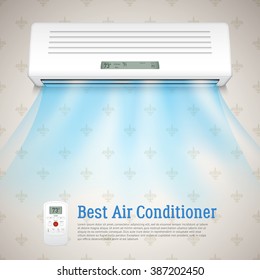 Best Air Conditioner Realistic Background With Cold Air Symbols Vector Illustration