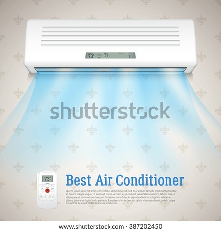 Best air conditioner realistic background with cold air symbols vector illustration