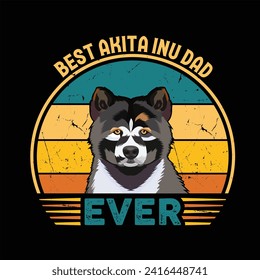Best Akita Inu Dad Ever Typography Retro T-shirt Design. This versatile design is ideal for prints, t-shirts, mugs, posters, and many other tasks.