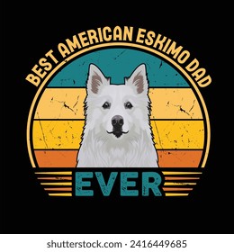 Best American Eskimo Papa Ever Typografie Retro T-Shirt Design. Dieses vielseitige Design ist ideal für Drucke, T-Shirts, Becher, Poster und viele andere Aufgaben.
