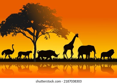 Best Animal Silhouettes Savanna Vector Illustration Stock Vector ...