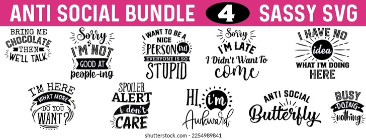 The Best Anti-Social SVG Bundle for Introverts - Hand-Drawn Vector Illustrations and Quotes for T-Shirts, Posters, Cards, and More