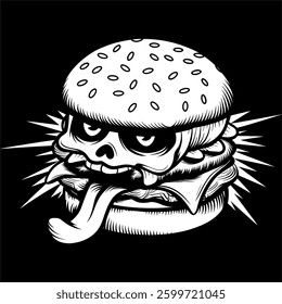 Best artwork illustration and t-shirt design burger skull premium vector