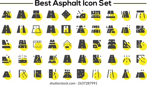 Best Asphalt Icon Set. Vector black car road icons set. Highway symbols. Road signs. Road icon set. Containing street, highway, traffic light, signpost icons .