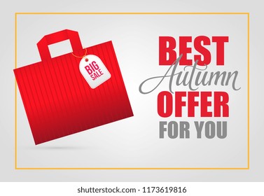 Best autumn offer for you lettering with shopping bag. Autumn offer or sale advertising design. Handwritten and typed text, calligraphy. For leaflets, brochures, invitations, posters or banners.