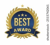 Best Award Badge featuring a golden laurel wreath, three stars, and a bold blue ribbon design. Perfect for premium recognition, achievement, and excellence branding visuals.