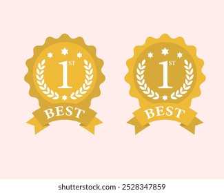 Best Award Badge featuring a golden laurel wreath, Winner award golden sign, Champion celebration with gold trophy, prize