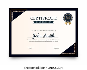 Best Award Certificate Of Achievement Template Layout On White Background.