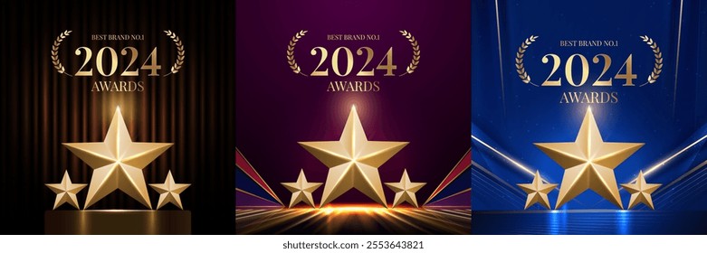  Best Award gold laurel wreath badge logo design tree star vector illustration isolated on different backgrounds.