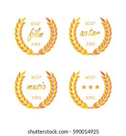 Best award gold award laurel wreath set. Winner label, leaf symbol victory 