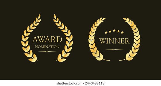 Best award golden laurel emblem. Achievement icon. Winner Prize. Award badge logo. laurel wreath. Vector illustration