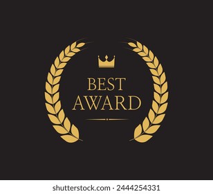 Best award golden laurel emblem. Achievement, Winner Prize. Award badge logo. laurel wreath. Vector illustration