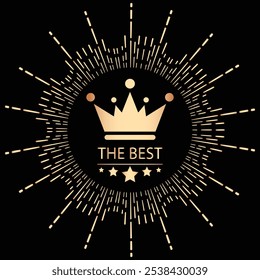 The Best award label. Gold Laurel wreath on black background with crown symbol. Best team potential and quality. Templates for awards and  certificates. EPS Vector