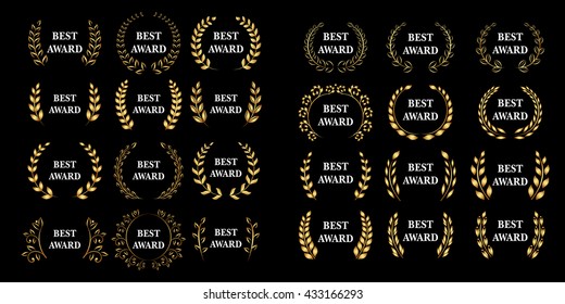 Best award mega set. Vector gold award laurel wreath. 