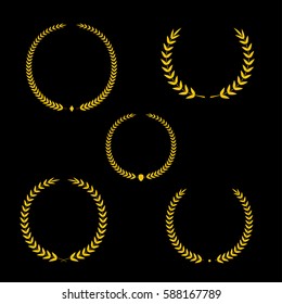 Best award Vector gold award laurel wreath set. Winner label, leaf symbol victory, triumph and success illustration collection.