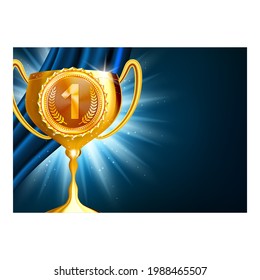 Best Awards Creative Promotional Poster Vector. Soccer Championship Winner Award Goblet On Advertising Banner. Sportive Competition Golden Trophy Style Concept Template Illustration