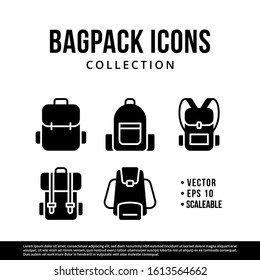 The best backpack icon set design. Collection of high quality vector illustration in trendy flat style with black color. Suitable for many purposes.
