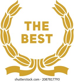 The best badge icon. Golden trophy award emblem.