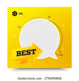 Best badge. Yellow banner template. Special offer banner. Arrow tag icon. Social media banner with chat bubble. Online shopping web template. Best tag promotion bubble. Vector