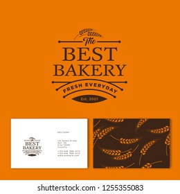 The Best Bakery logo. Pastry and bakery emblem. Beautiful lettering and small spikes. Identity. Business Card. Spikelet  Pattern.