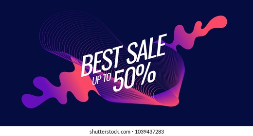 Best banner sale. The original poster discount with the dynamic waves on a dark background. Vector illustration