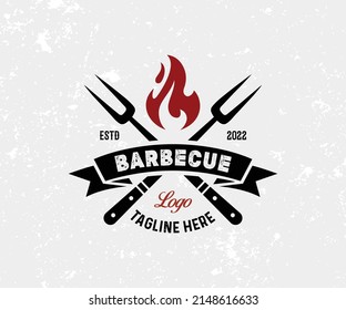 Best Barbecue Logo Design Template. Grill or BBQ Vintage Label, Badge Vector.