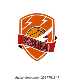 Best Basketball Sports Team logo design template. Basketball with shield logo vector