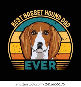 
Best Basset Hound Dad Ever Typography Retro T-shirt Design. This versatile design is ideal for prints, t-shirts, mugs, posters, and many other tasks.