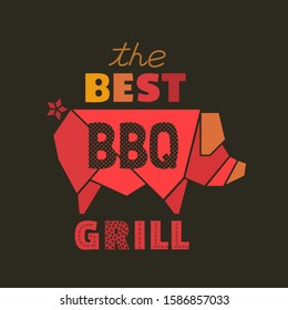 Best BBQ grill flat hand drawn vector icon. Barbecue grilled pork design element. Roasted grilling meat cartoon. Grill bbq picnic party template. Meat barbeque restaurant menu background illustration