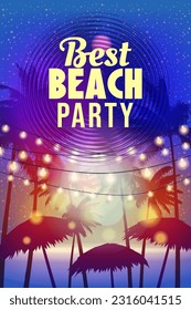 Best Beach Party Template, Night Beach Palms Poster, Flyer