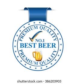 Best Beer blue ribbon. Premium quality blue label with ribbon