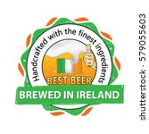 Best beer, brewed in Ireland, Handcrafted with the finest ingredients - business stamp for catering, pubs, restaurants. Beverage advertising with thumbs up, beer, Irish flag. Print colors used.